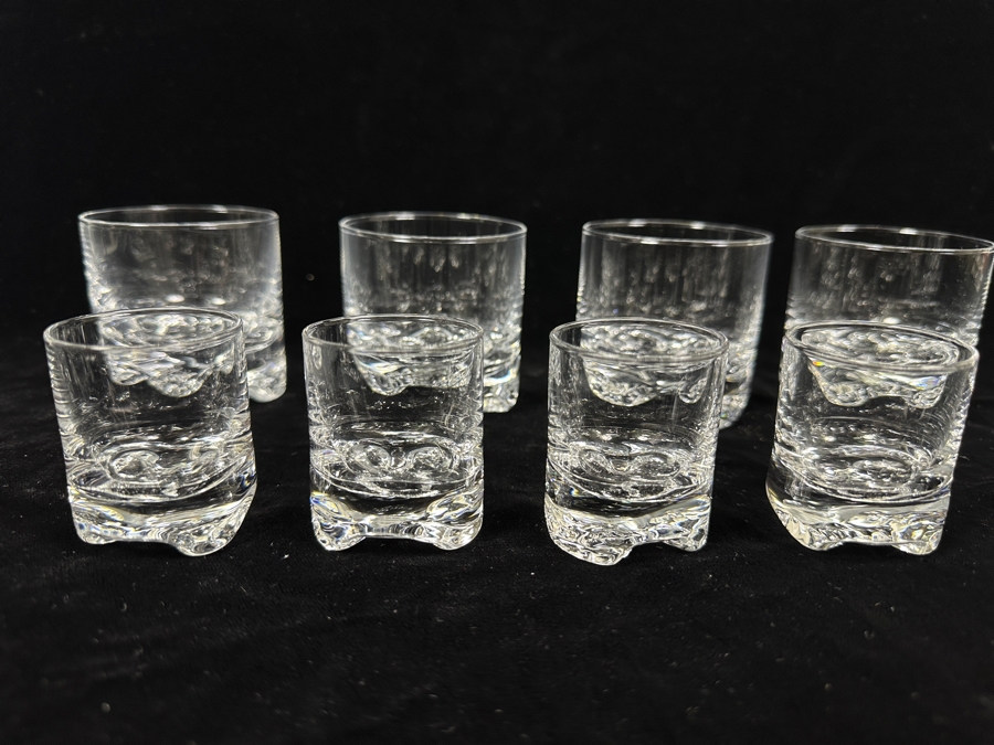 Iittala Finland Gaissa Glasses Designed By Tapio Wirkkala In 1973 Inspired By Artic Landscapes Featuring A Rocky, Textured Base Resembling Ice (4) Liquor Cocktail 2 5/8'H And (4) Cordial Glasses 2 1/8'H Replacements Value $279 [Photo 2]