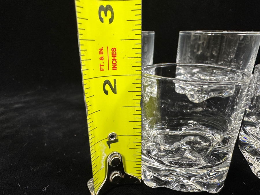 Iittala Finland Gaissa Glasses Designed By Tapio Wirkkala In 1973 Inspired By Artic Landscapes Featuring A Rocky, Textured Base Resembling Ice (4) Liquor Cocktail 2 5/8'H And (4) Cordial Glasses 2 1/8'H Replacements Value $279 [Photo 8]