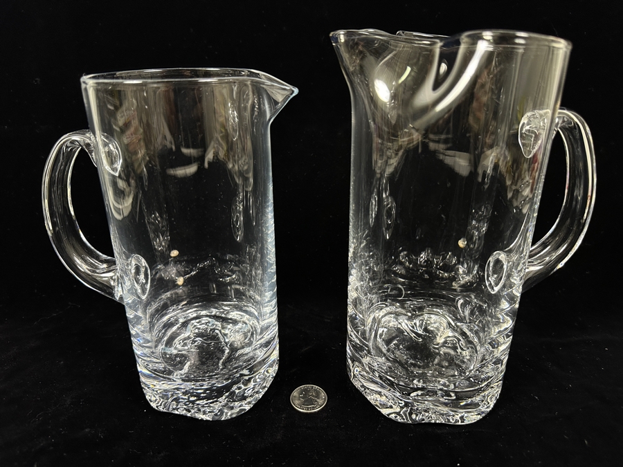 Pair Of Iittala Finland Gaissa Pitchers Designed By Tapio Wirkkala In 1973 Inspired By Artic Landscapes Featuring A Rocky, Textured Base Resembling Ice 8H And 8.75H [Photo 2]