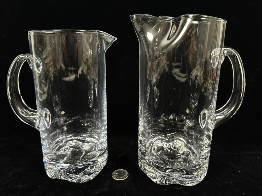 Pair Of Iittala Finland Gaissa Pitchers Designed By Tapio Wirkkala In 1973 Inspired By Artic Landscapes Featuring A Rocky, Textured Base Resembling Ice 8H And 8.75H [Photo 4]