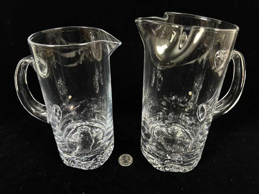 Pair Of Iittala Finland Gaissa Pitchers Designed By Tapio Wirkkala In 1973 Inspired By Artic Landscapes Featuring A Rocky, Textured Base Resembling Ice 8H And 8.75H [Photo 3]