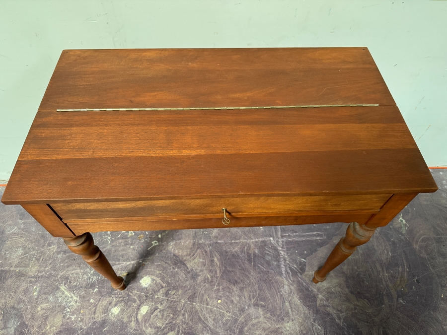 Just Added - Antique Mahogany Spinet Writing Desk With Flip-Top By H. E. Shaw Furniture Co. Grand Rapids, Michigan 36W X 20D X 32.5H [Photo 8]
