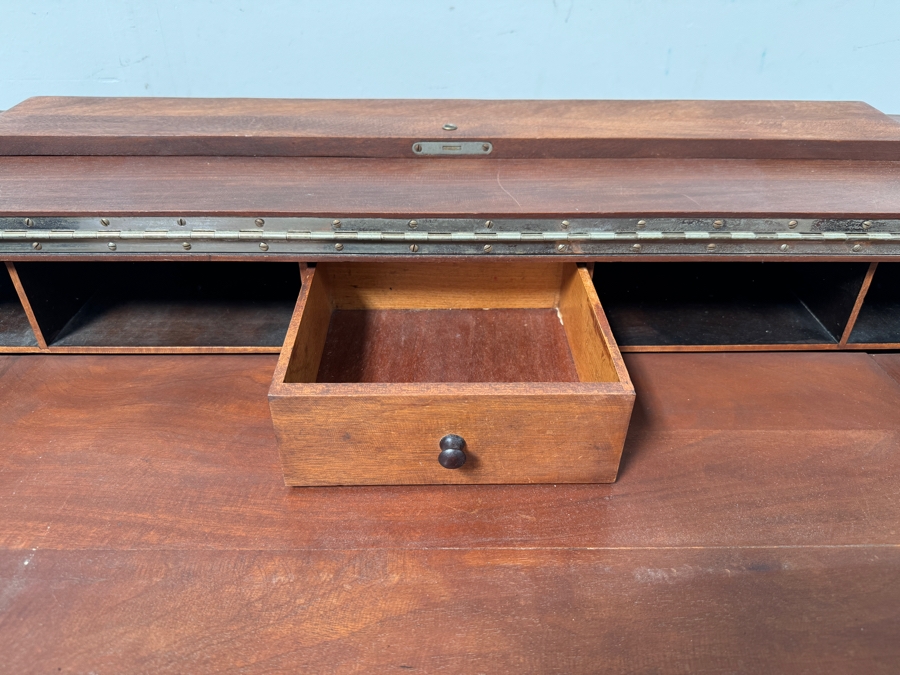 Just Added - Antique Mahogany Spinet Writing Desk With Flip-Top By H. E. Shaw Furniture Co. Grand Rapids, Michigan 36W X 20D X 32.5H [Photo 6]