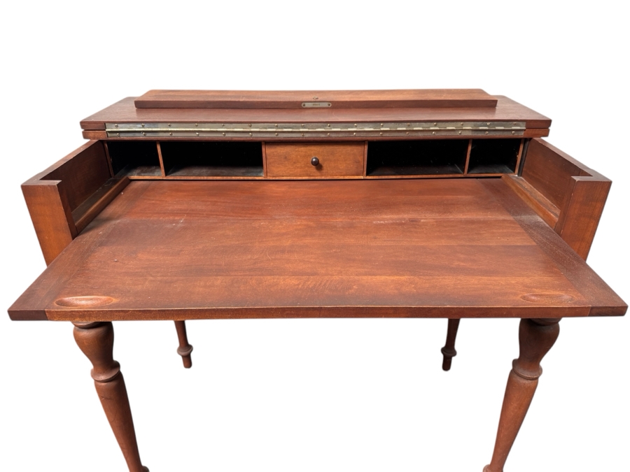 Just Added - Antique Mahogany Spinet Writing Desk With Flip-Top By H. E. Shaw Furniture Co. Grand Rapids, Michigan 36W X 20D X 32.5H [Photo 3]