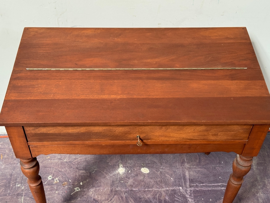 Just Added - Antique Mahogany Spinet Writing Desk With Flip-Top By H. E. Shaw Furniture Co. Grand Rapids, Michigan 36W X 20D X 32.5H [Photo 7]