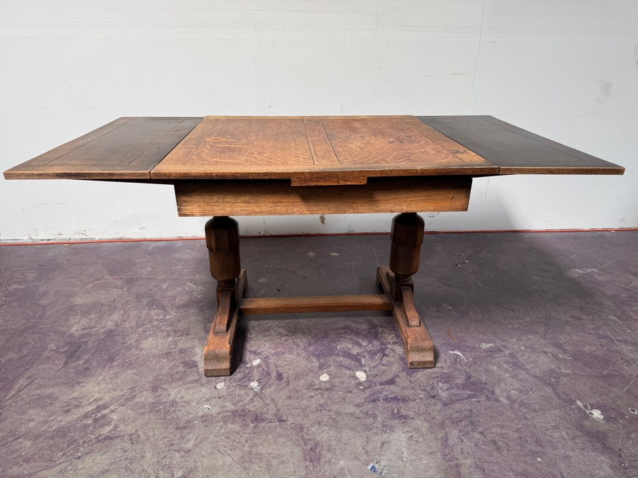 Just Added - Antique Tiger Oak Draw Leaf English Pub Table With Built-In Leaves 63W (With Leaves) / 35.5W (Without Leaves) X 35.5D X 29.5H [Photo 7]