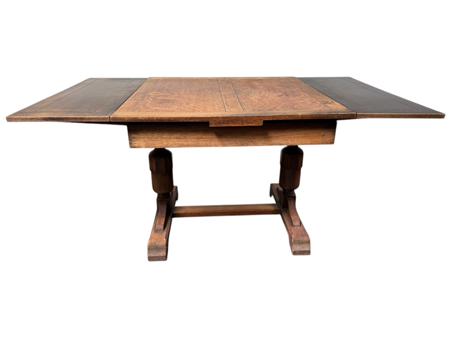 Just Added - Antique Tiger Oak Draw Leaf English Pub Table With Built-In Leaves 63W (With Leaves) / 35.5W (Without Leaves) X 35.5D X 29.5H [Photo 2]