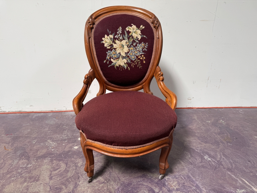 Just Added - Antique Victorian Parlor Chair With Needlepoint Back [Photo 2]