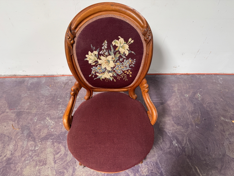 Just Added - Antique Victorian Parlor Chair With Needlepoint Back [Photo 4]