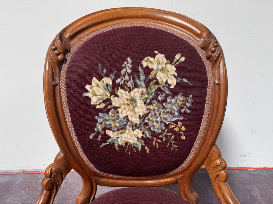 Just Added - Antique Victorian Parlor Chair With Needlepoint Back [Photo 7]