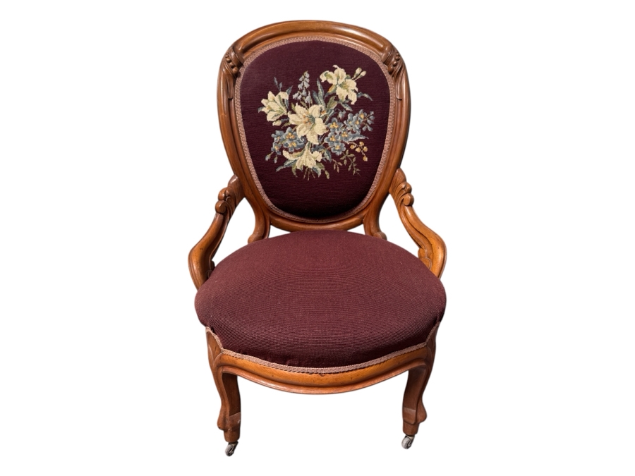 Just Added - Antique Victorian Parlor Chair With Needlepoint Back [Photo 1]