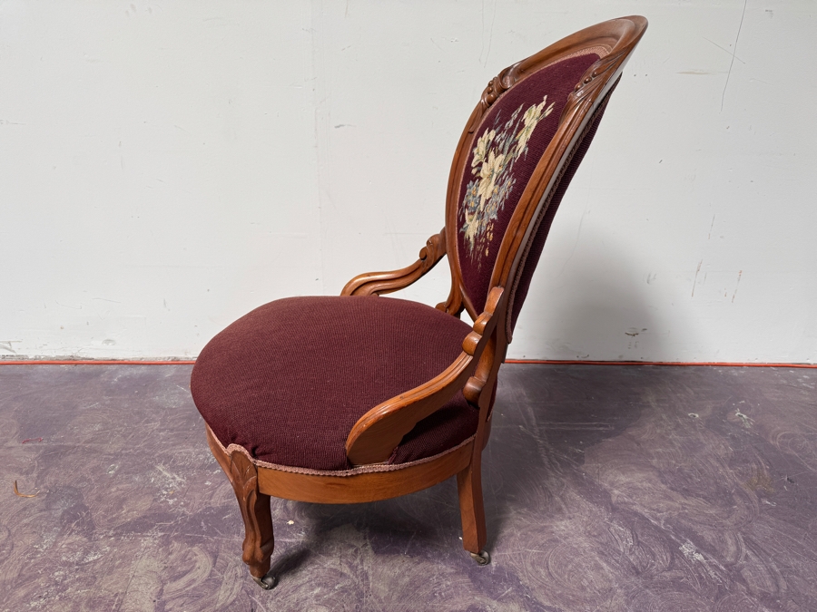 Just Added - Antique Victorian Parlor Chair With Needlepoint Back [Photo 8]