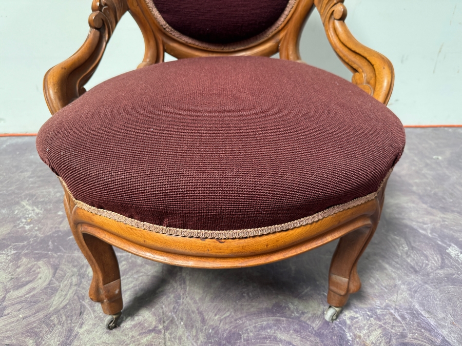 Just Added - Antique Victorian Parlor Chair With Needlepoint Back [Photo 5]