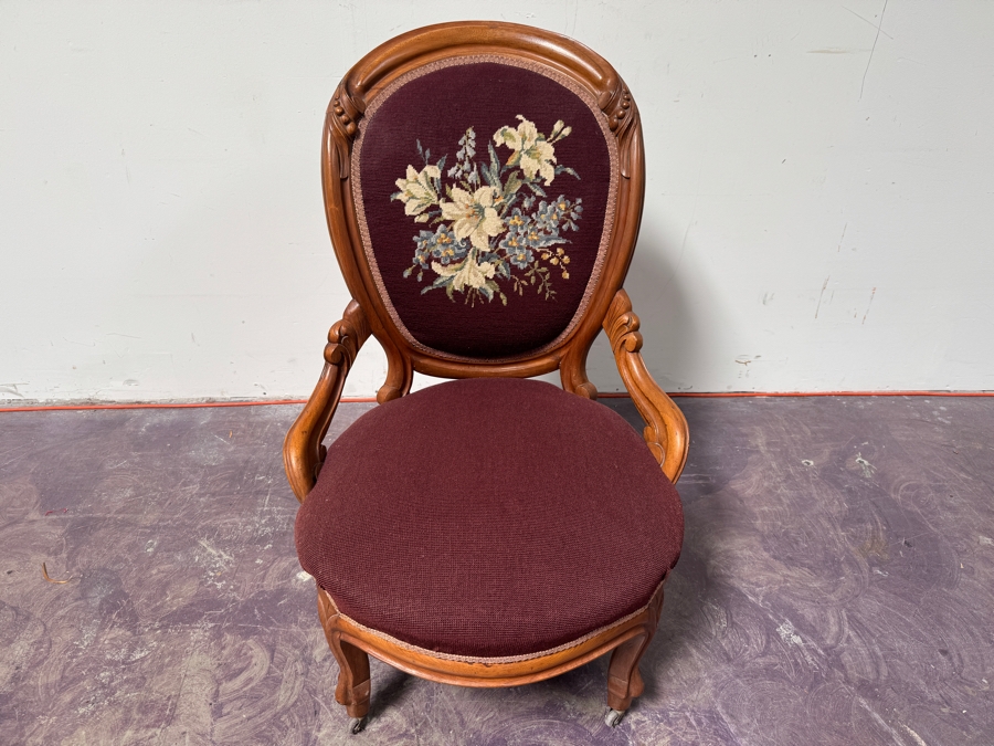 Just Added - Antique Victorian Parlor Chair With Needlepoint Back [Photo 3]