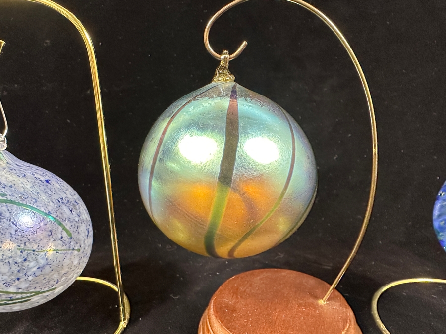 Just Added - (4) Handblown Art Glass Balls With Stands 7H [Photo 3]