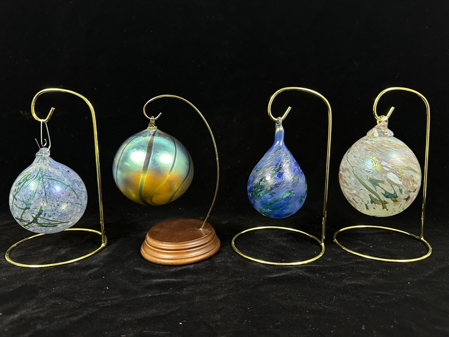 Just Added - (4) Handblown Art Glass Balls With Stands 7H [Photo 2]