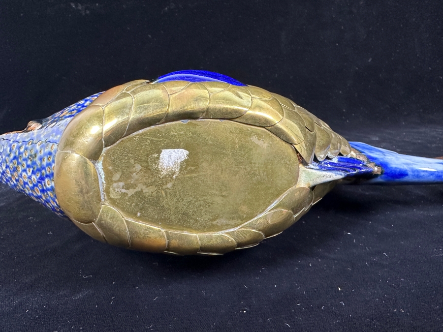 Just Added - Pair Of Vintage Mexican Tonala Ceramic Pottery And Brass Fish Sculptures 8.5'H & 9'H [Photo 7]