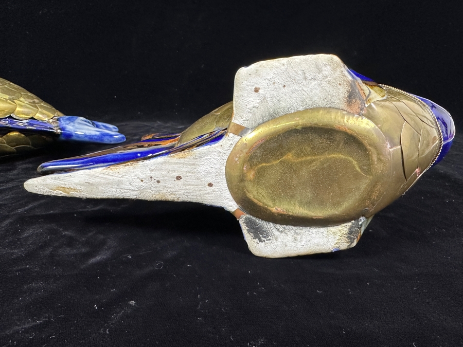 Just Added - Pair Of Vintage Mexican Tonala Ceramic Pottery And Brass Fish Sculptures 8.5'H & 9'H [Photo 8]