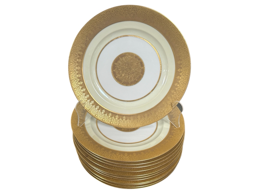 Just Added - (12) Royal Bavarian Hutschenreuther Selb Bavaria Gilt Dinner Plates 10.75W Estimate $708