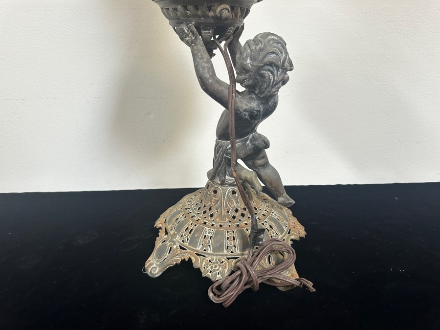 Just Added - Antique Spirit Kerosene Lamp Featuring A Cherub Figure Converted To A Lamp But Needs Rewiring 28'H [Photo 8]