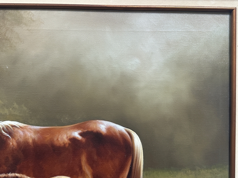 Just Added - Felix (Lex) Gonzalez (B. 1938) Original Oil Painting On Canvas Of Horses Titled 'Colting Time' Dated 1981 Los Angeles, CA 36 X 24 Framed 44 X 32 Retailed For $950 [Photo 6]