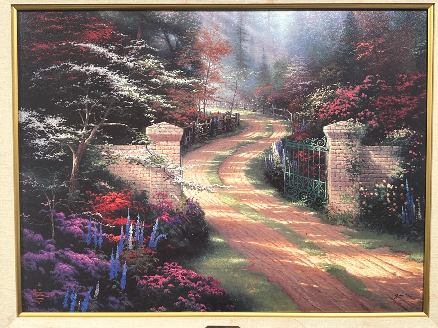 Just Added - Thomas Kinkade (1958-2012, American) Hand Signed Limited Edition Canvas Print Titled 'Spring Gate' 34 X 25 Framed 43 X 34.5 [Photo 1]