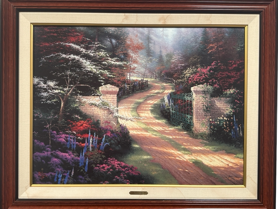 Just Added - Thomas Kinkade (1958-2012, American) Hand Signed Limited Edition Canvas Print Titled 'Spring Gate' 34 X 25 Framed 43 X 34.5 [Photo 2]