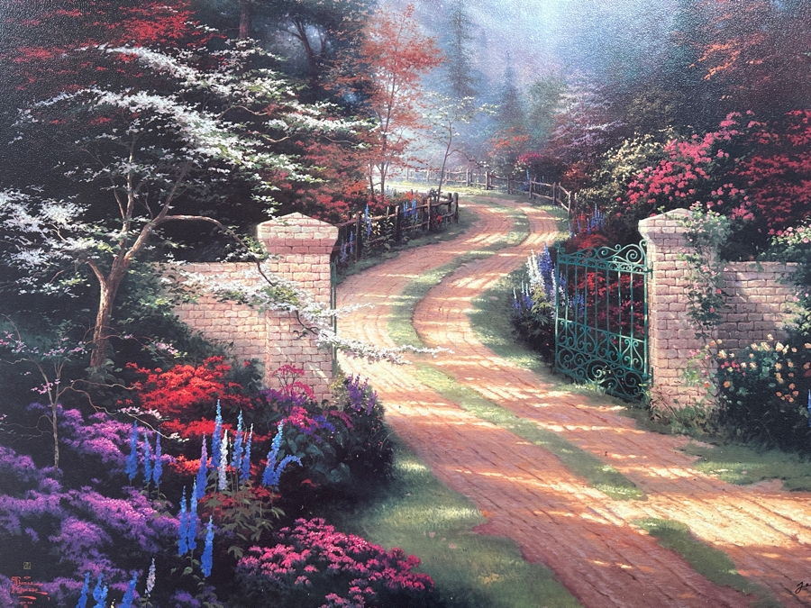 Just Added - Thomas Kinkade (1958-2012, American) Hand Signed Limited Edition Canvas Print Titled 'Spring Gate' 34 X 25 Framed 43 X 34.5 [Photo 10]