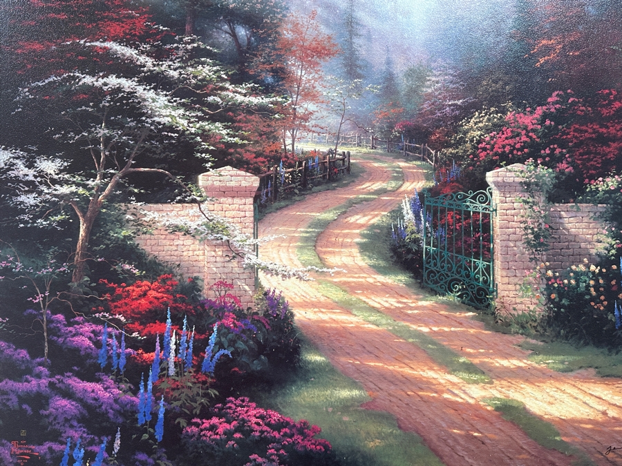 Just Added - Thomas Kinkade (1958-2012, American) Hand Signed Limited Edition Canvas Print Titled 'Spring Gate' 34 X 25 Framed 43 X 34.5 [Photo 11]
