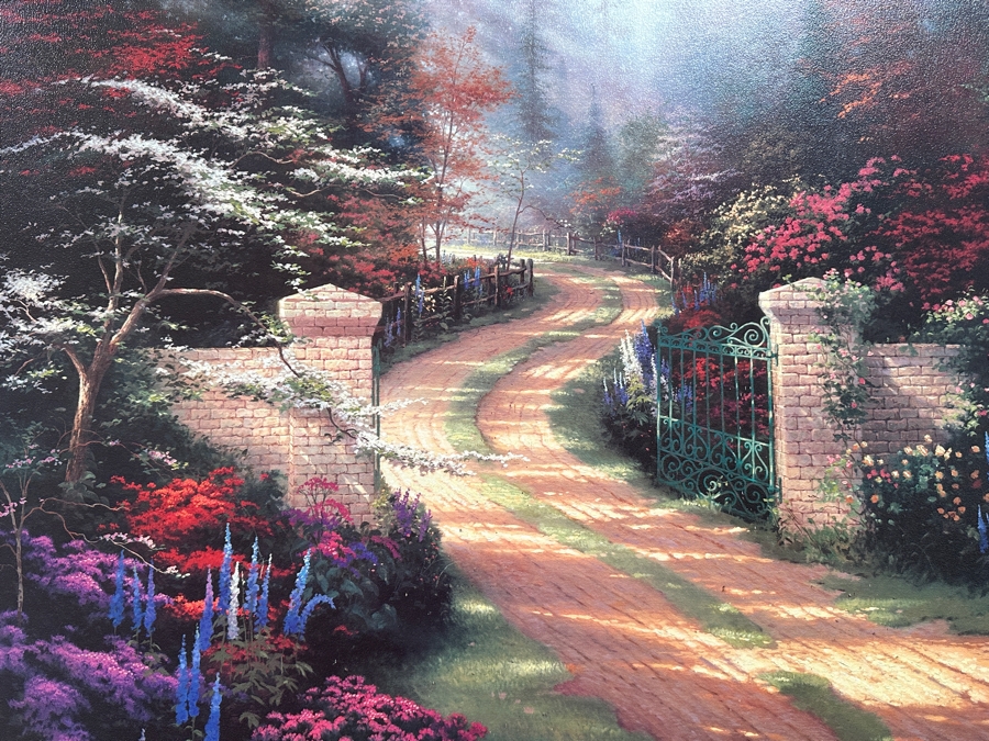 Just Added - Thomas Kinkade (1958-2012, American) Hand Signed Limited Edition Canvas Print Titled 'Spring Gate' 34 X 25 Framed 43 X 34.5 [Photo 9]