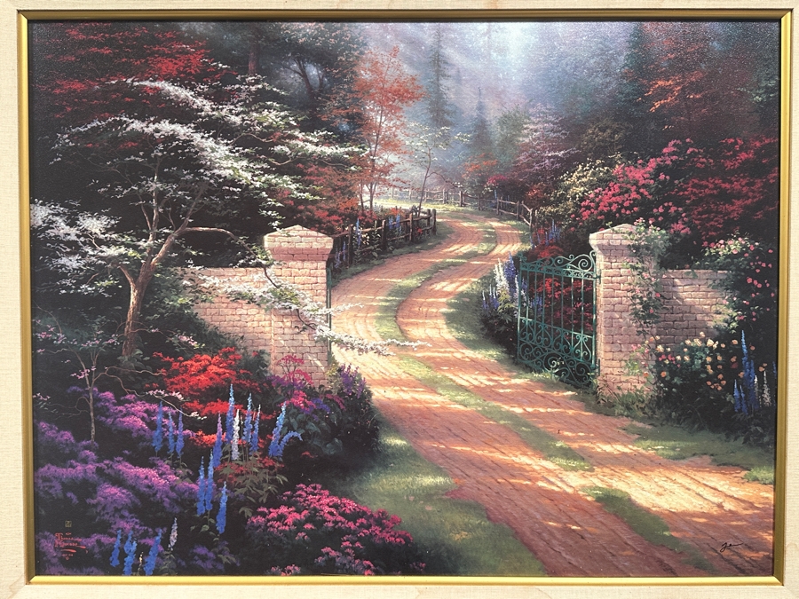 Just Added - Thomas Kinkade (1958-2012, American) Hand Signed Limited Edition Canvas Print Titled 'Spring Gate' 34 X 25 Framed 43 X 34.5 [Photo 4]