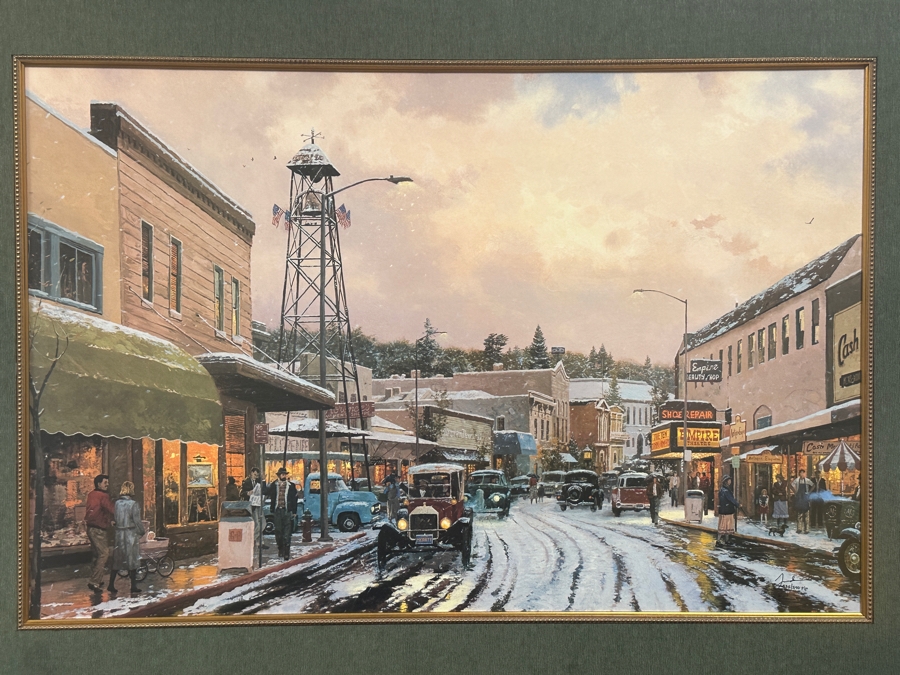 Just Added - Thomas Kinkade (1958-2012, American) Hand Signed Limited Edition Print Titled 'Main Street Matinee' Numbered 335 Of 390 P/P 26.5 X 17.5 Framed 37.5 X 28.5