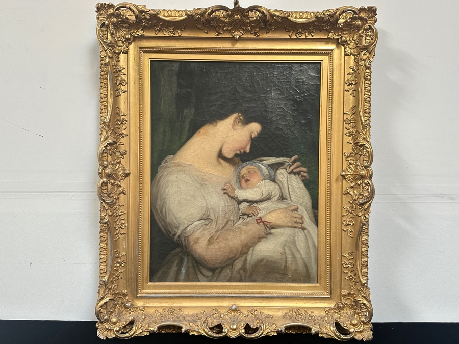 Just Added - Karl (Carl) von Calzada (B. 1824, Austrian) Antique Original Oil Painting On Canvas Signed And Dated 1868 Lower Left (Vertically) 20W X 26H In Antique Gilt Frame 30.5 X 36.5 [Photo 4]