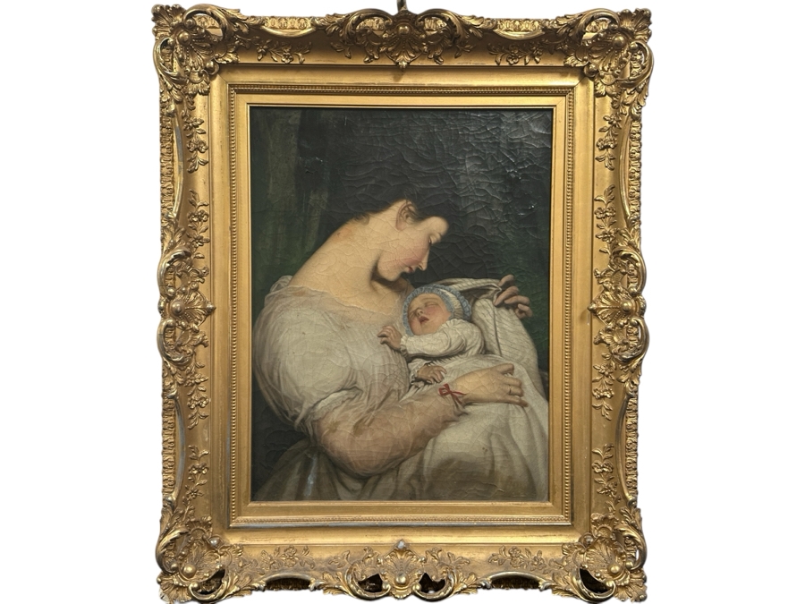Just Added - Karl (Carl) von Calzada (B. 1824, Austrian) Antique Original Oil Painting On Canvas Signed And Dated 1868 Lower Left (Vertically) 20W X 26H In Antique Gilt Frame 30.5 X 36.5