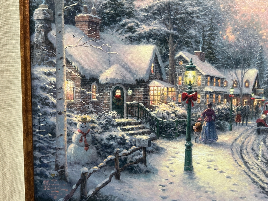 Just Added - Thomas Kinkade (1958-2012, American) Hand Signed Limited Edition Canvas Print Titled 'Village Christmas - Christmas Cottage VIII' Numbered 752 Of 1,240 G/P 24 X 18 Framed 35.5 X 29.5 [Photo 3]