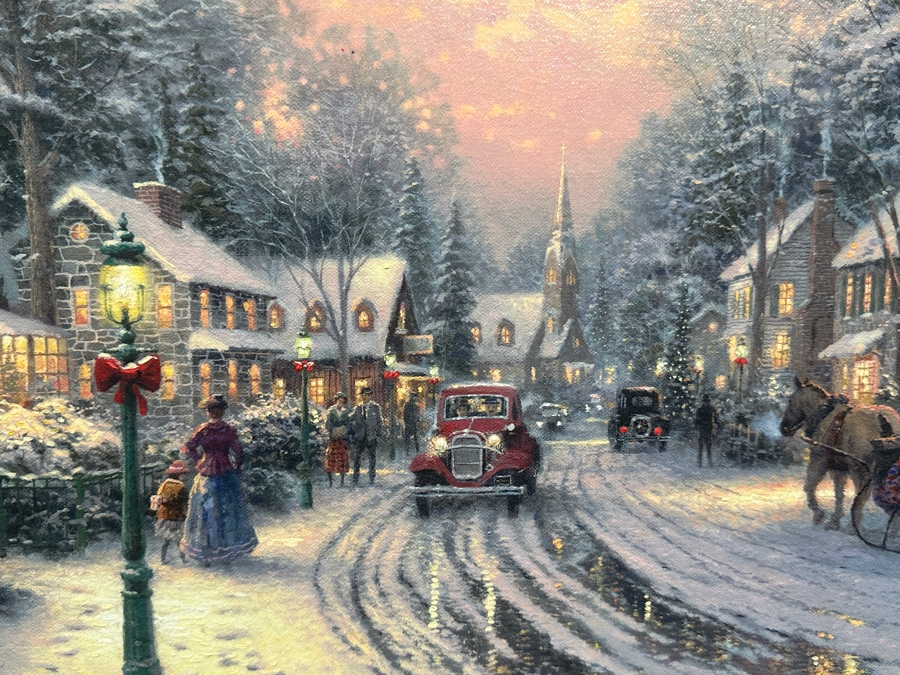 Just Added - Thomas Kinkade (1958-2012, American) Hand Signed Limited Edition Canvas Print Titled 'Village Christmas - Christmas Cottage VIII' Numbered 752 Of 1,240 G/P 24 X 18 Framed 35.5 X 29.5 [Photo 4]