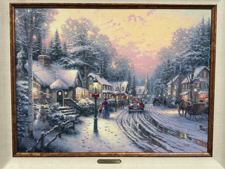 Just Added - Thomas Kinkade (1958-2012, American) Hand Signed Limited Edition Canvas Print Titled 'Village Christmas - Christmas Cottage VIII' Numbered 752 Of 1,240 G/P 24 X 18 Framed 35.5 X 29.5 [Photo 1]