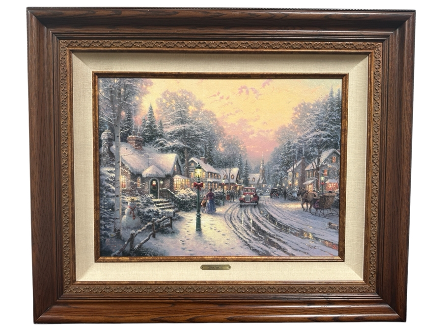Just Added - Thomas Kinkade (1958-2012, American) Hand Signed Limited Edition Canvas Print Titled 'Village Christmas - Christmas Cottage VIII' Numbered 752 Of 1,240 G/P 24 X 18 Framed 35.5 X 29.5 [Photo 2]