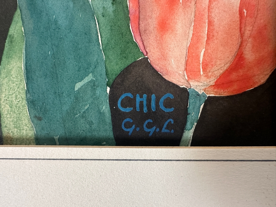 Just Added - Original Floral Watercolor On Drawing Board Signed CHIC G. G. L. 14 X 24 [Photo 5]