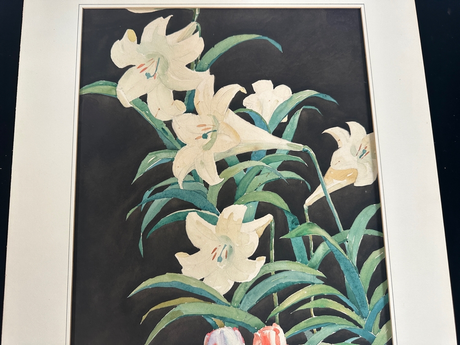 Just Added - Original Floral Watercolor On Drawing Board Signed CHIC G. G. L. 14 X 24 [Photo 3]