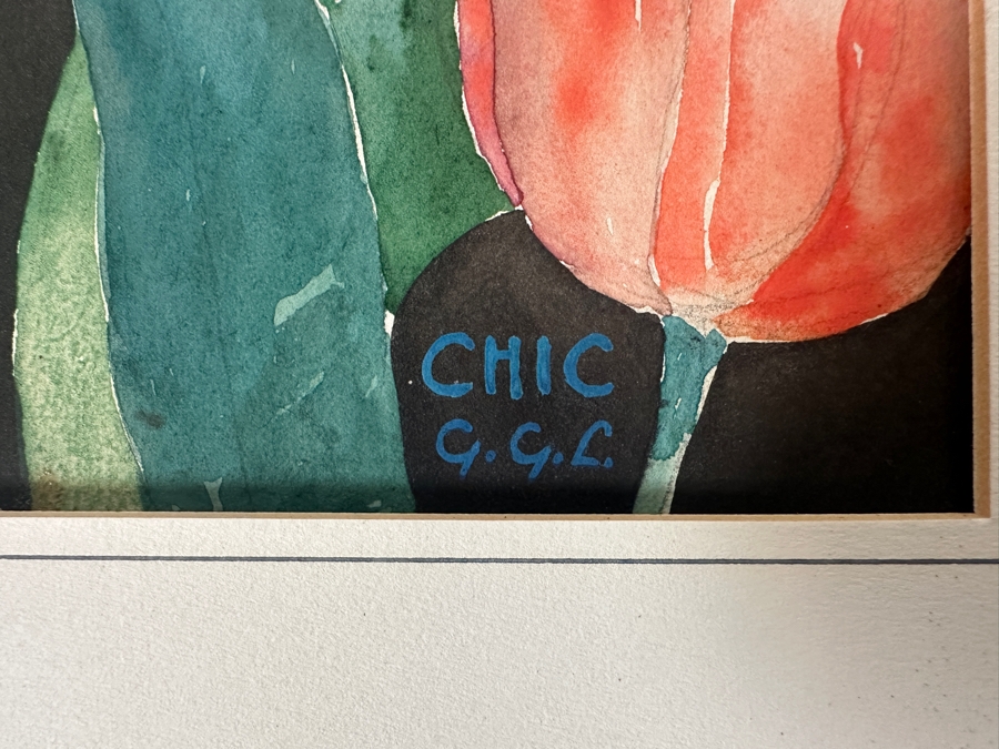 Just Added - Original Floral Watercolor On Drawing Board Signed CHIC G. G. L. 14 X 24 [Photo 6]