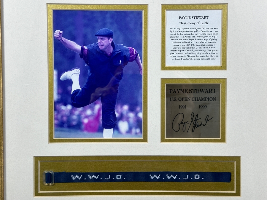 Just Added - Payne Stewart Wall Plaque Featuring Photograph And Replica Of His W.W.J.D. (What Would Jesus Do) Bracelet 16 X 15.5 [Photo 1]