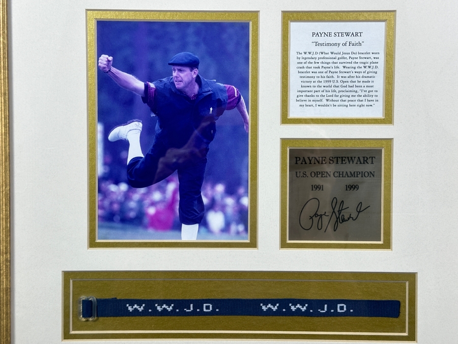 Just Added - Payne Stewart Wall Plaque Featuring Photograph And Replica Of His W.W.J.D. (What Would Jesus Do) Bracelet 16 X 15.5 [Photo 3]