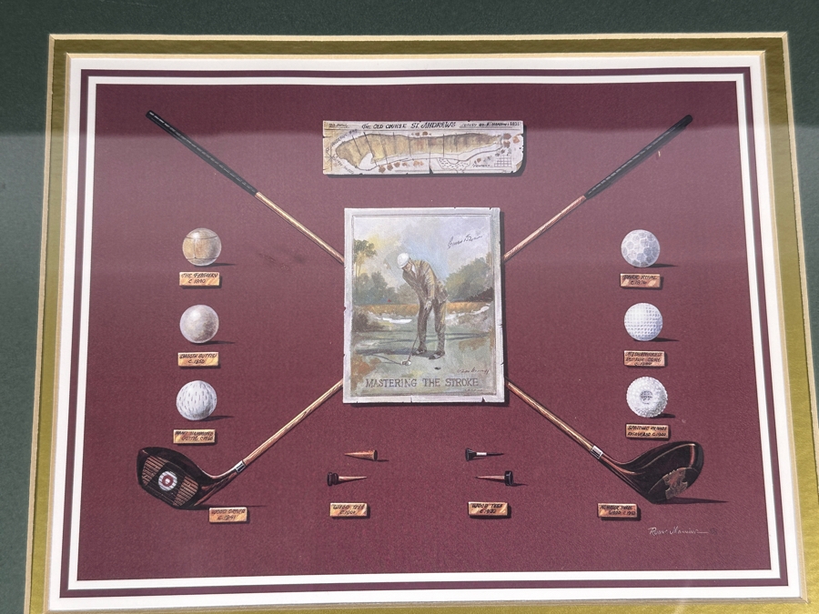 Just Added - American Stamp Collectibles Limited To 10,000 Featuring Stamps Of Golfers Francis Ouimet And Bobby Jones Framed With Decorative Vintage Golf Prints 16.5 X 22 [Photo 4]