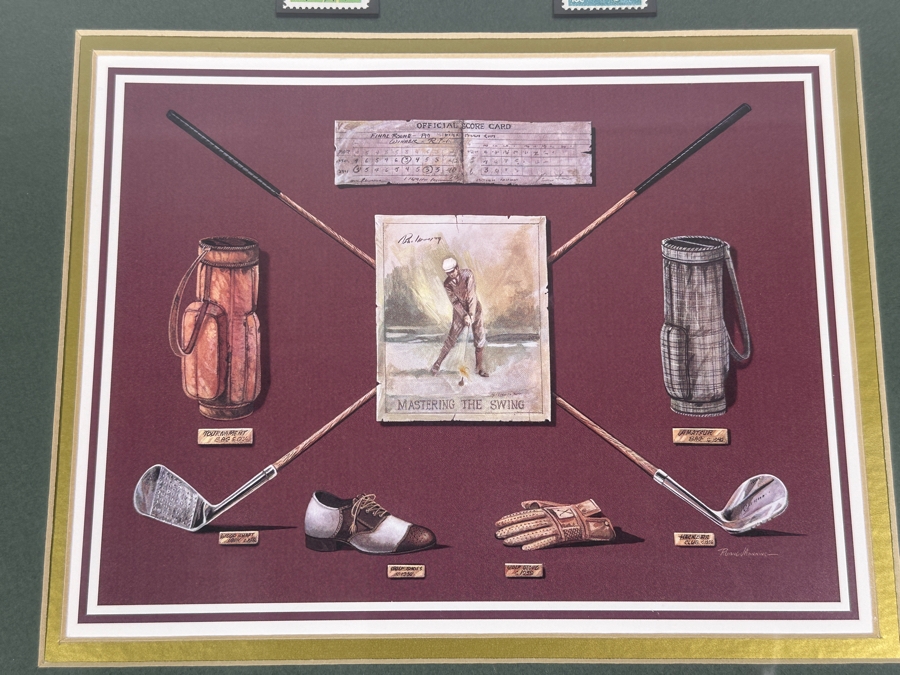 Just Added - American Stamp Collectibles Limited To 10,000 Featuring Stamps Of Golfers Francis Ouimet And Bobby Jones Framed With Decorative Vintage Golf Prints 16.5 X 22 [Photo 5]