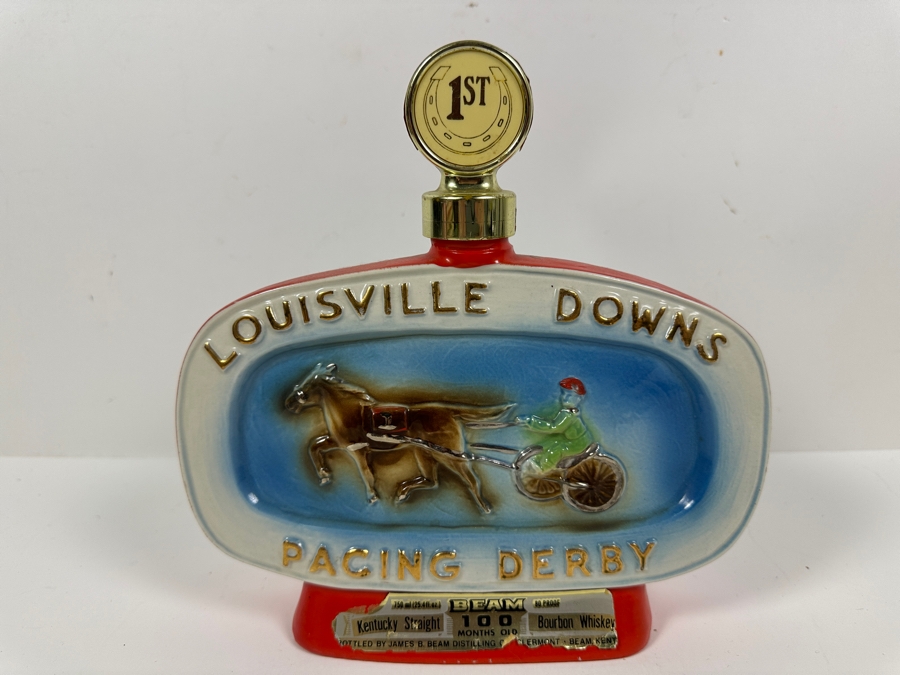 Just Added - Vintage Louisville Downs Racing Derby Jim Beam Bourbon Whiskey Decanter With Liquor 9H [Photo 2]