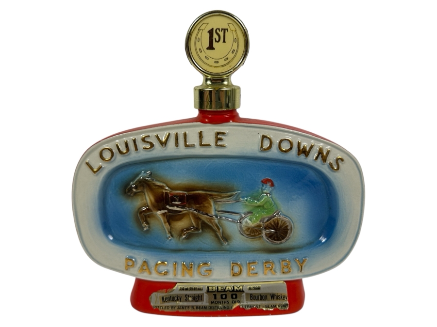 Just Added - Vintage Louisville Downs Racing Derby Jim Beam Bourbon Whiskey Decanter With Liquor 9H