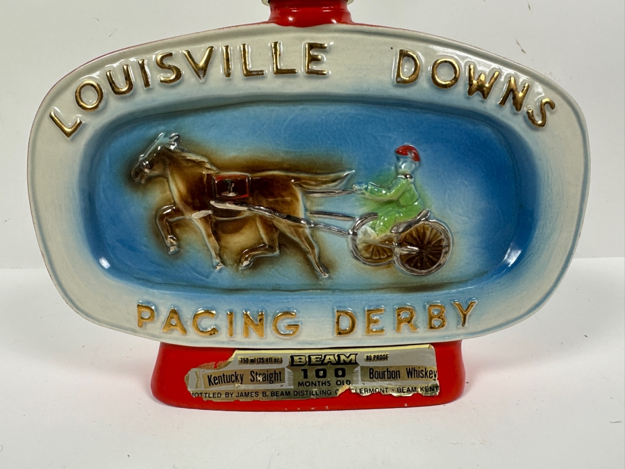Just Added - Vintage Louisville Downs Racing Derby Jim Beam Bourbon Whiskey Decanter With Liquor 9H [Photo 3]