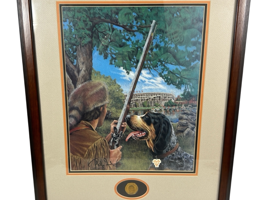 Just Added - 'Tennessee Time Traveler' Print By Joe Belt Limited Edition 277/1000 Hand Signed By Artist Joe Belt And Former Head Coach And Athletic Director For The University Of Tennessee (UT) Featuring Limited Edition Bronze Collegiate Football Token