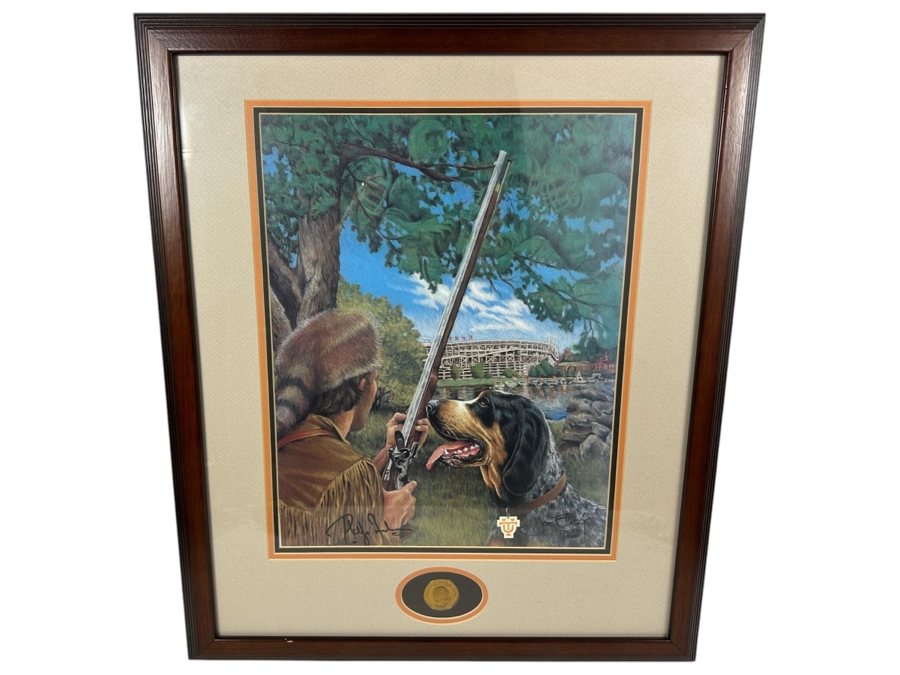 Just Added - 'Tennessee Time Traveler' Print By Joe Belt Limited Edition 277/1000 Hand Signed By Artist Joe Belt And Former Head Coach And Athletic Director For The University Of Tennessee (UT) Featuring Limited Edition Bronze Collegiate Football Token [Photo 2]